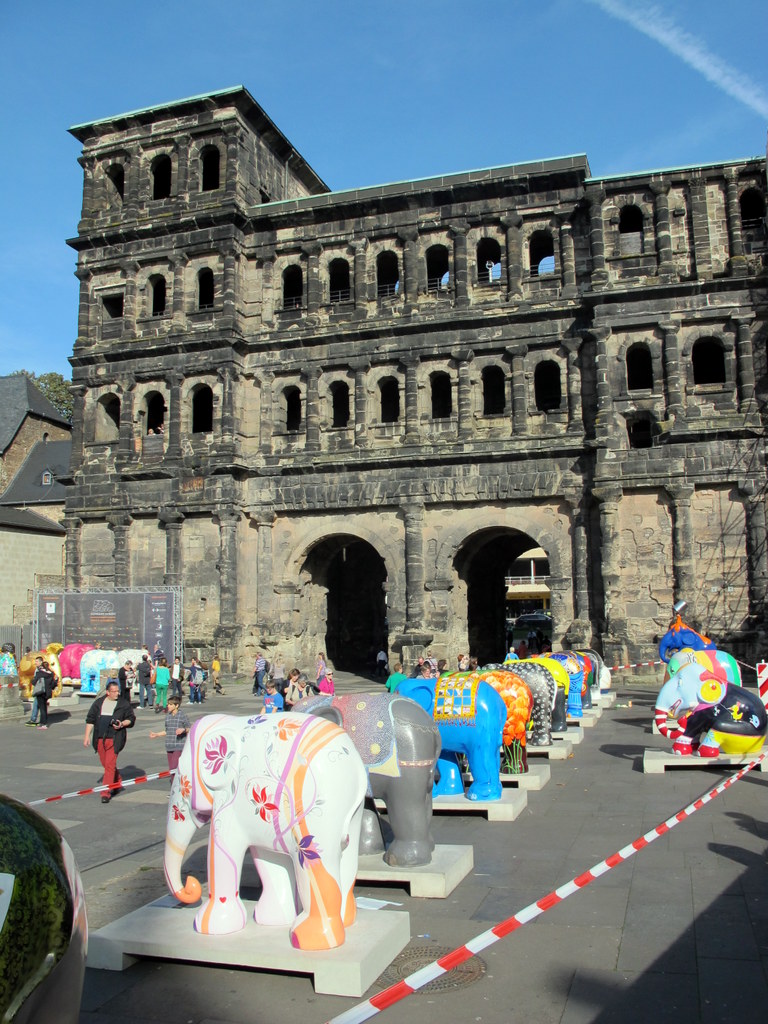 Trier, spending a lot of time in my home town - this is the 'Elephant Parade' in front of the roman Porta Nigra. 